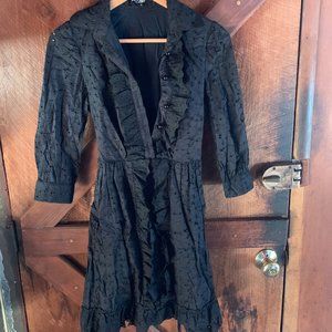 Eyelet Black Betsey Johnson Ruffle LS Mini Dress